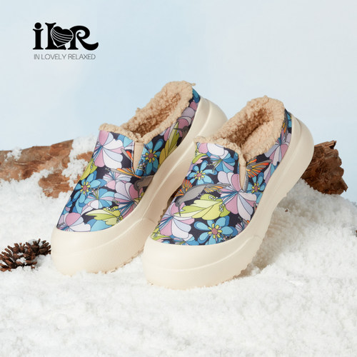 ILR时尚彩绘厚底毛绒勃肯鞋