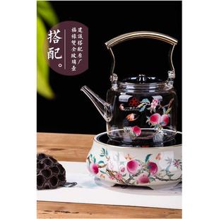 烧水炉静音泡茶养生壶 电陶炉家用煮茶器国风寿桃玻璃壶日式