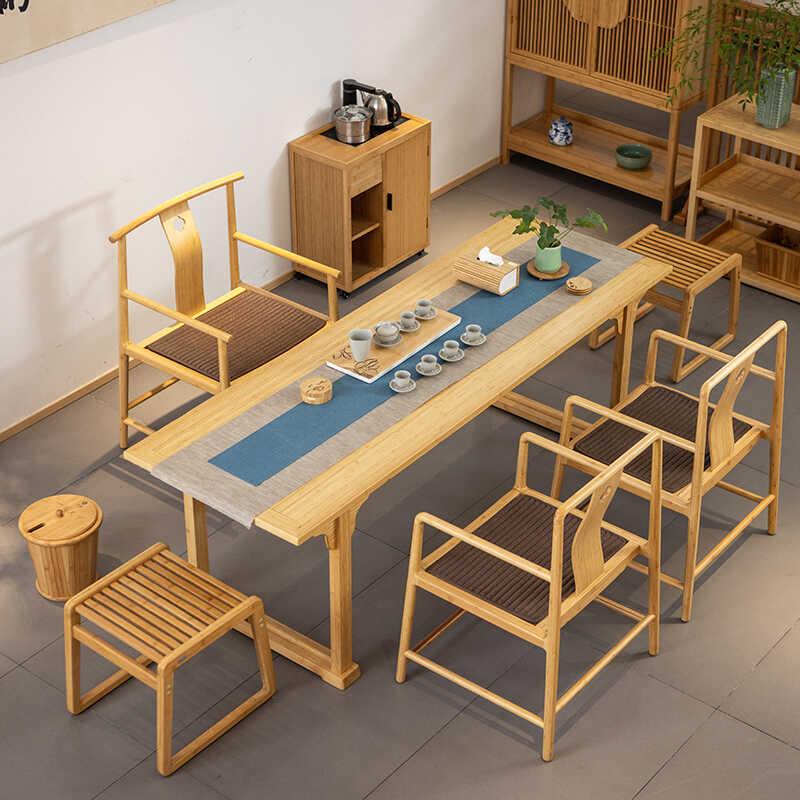 祥福知宋平头案功夫茶桌椅组合竹新中式书桌大茶桌简约现代泡茶台