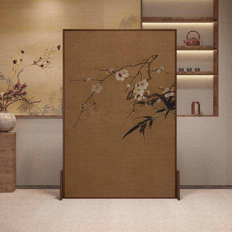 宋氏美学新中式梅竹图屏风隔断客厅玄关入户门遮挡实木可移动座屏