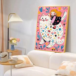 钻石画2025新愈合猫点钻石十字绣可爱的女孩全钻石砌体绘画儿童卡