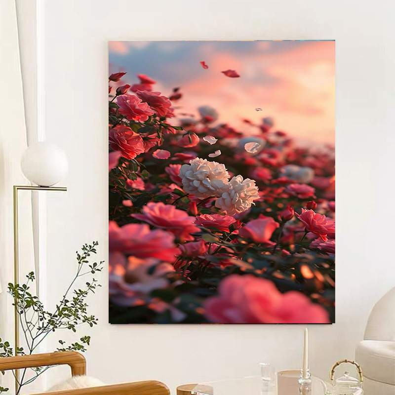 十字绣外贸小件卡通插画艺术玫瑰花街边小店儿童房手工绣