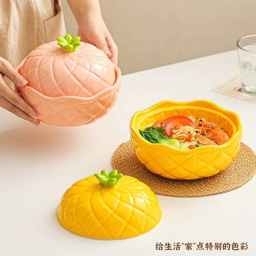 创意菠萝陶瓷泡面碗带盖
