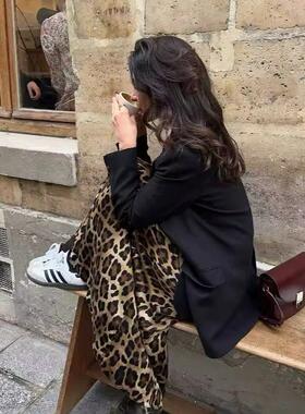 Leopard print half length skirt for women 拼接豹纹半身长裙女