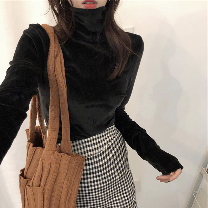 女士加绒纯色高龄修身上衣
