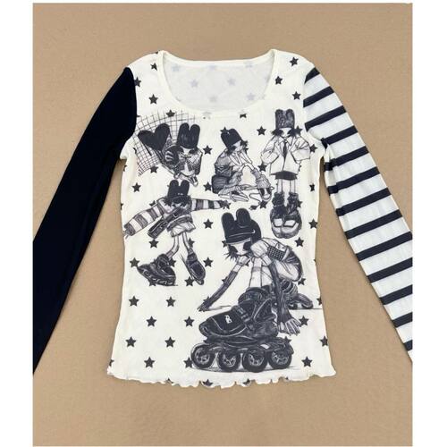 星星条纹拼接修身长袖T恤女