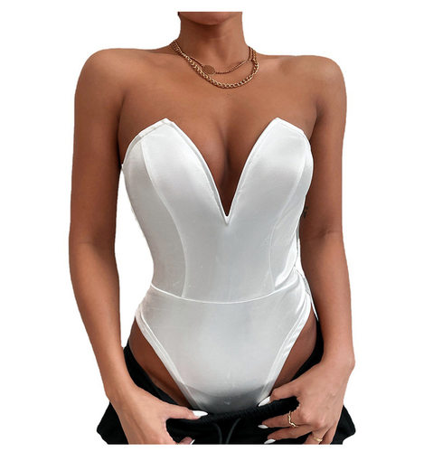 V-neck bra tight jumpsuit for womenV领抹胸紧身连体衣女打底衫