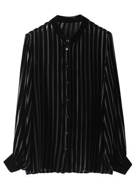Velvet long sleeved striped cardigan shirt女丝绒条纹开衫衬衣