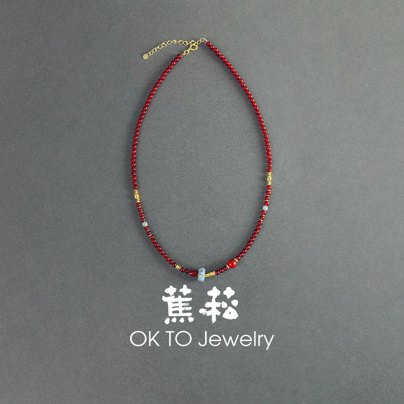 OKTO饰品【山归来 ANCORA系列】红玛瑙绿松石碎银子串珠项链女