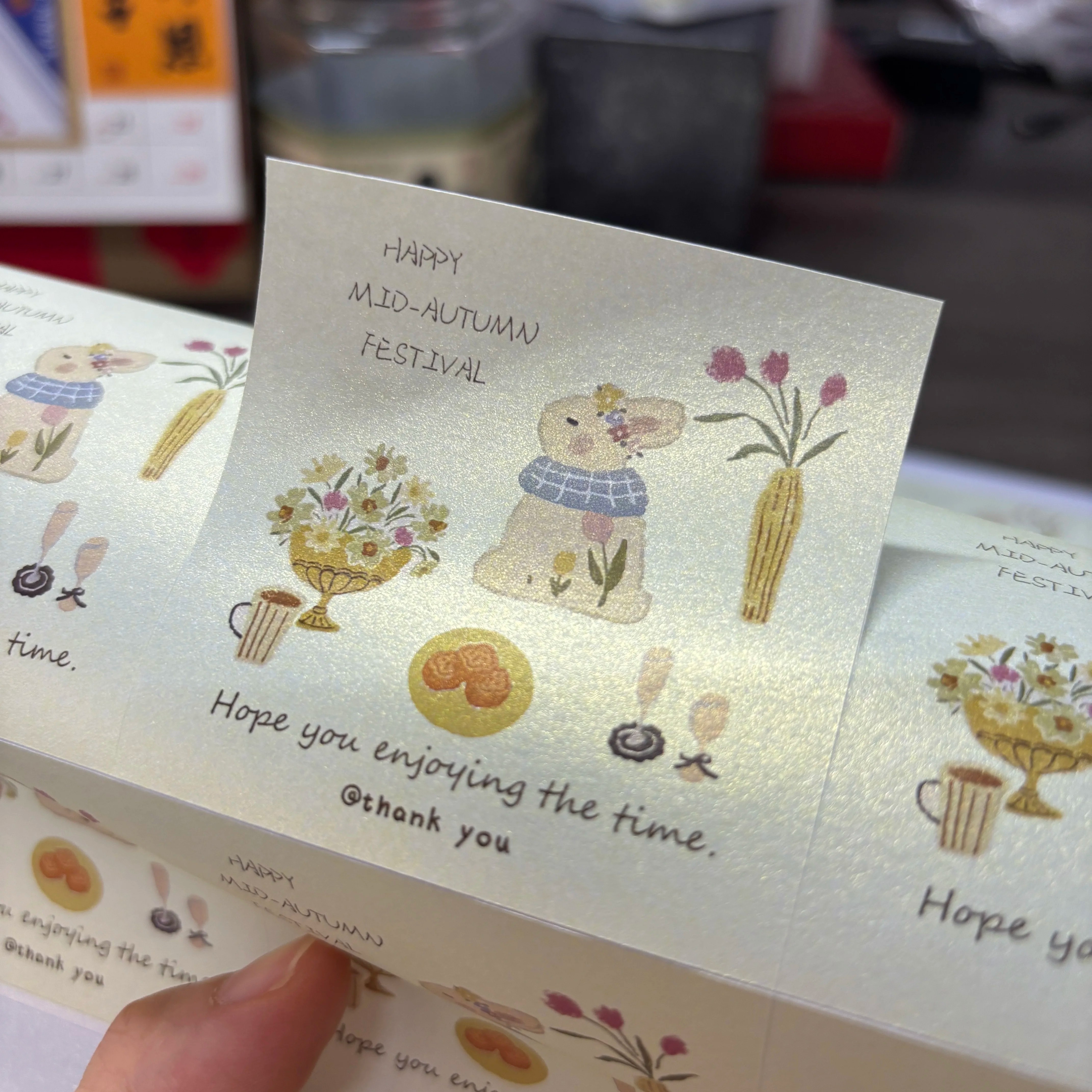 中秋节手绘贴纸插画礼物包装封口贴月饼蛋黄酥礼品盒包装贴可定制图片