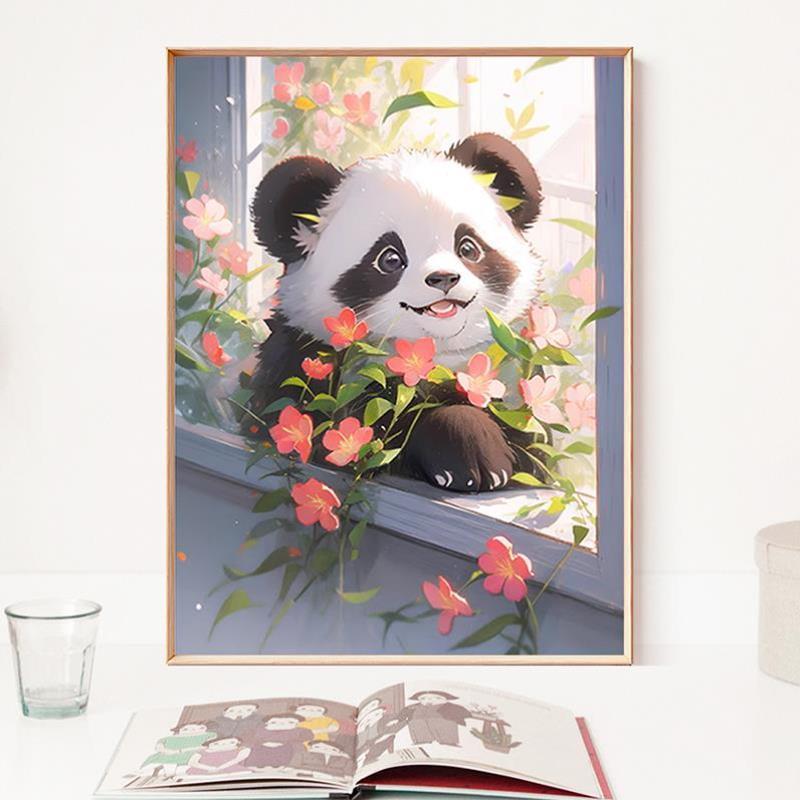 熊猫花花十字绣2023新款线绣客厅卧室手工自己绣花卉小件简单好绣