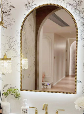 6R法式美式复古拱形浴室镜卫生间镜子LED智能背灯挂镜化妆镜梳妆