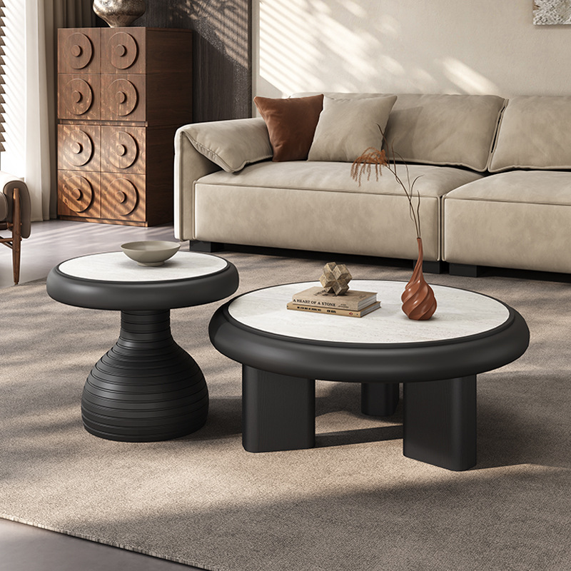 复古极简大小圆形茶几组合客厅家用小户型创现代简约意高级感法式