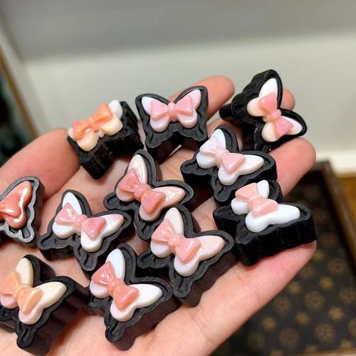 新品黑檀木镶粉贝壳蝴蝶DIY文玩配饰编绳挂件小滴溜文玩配饰