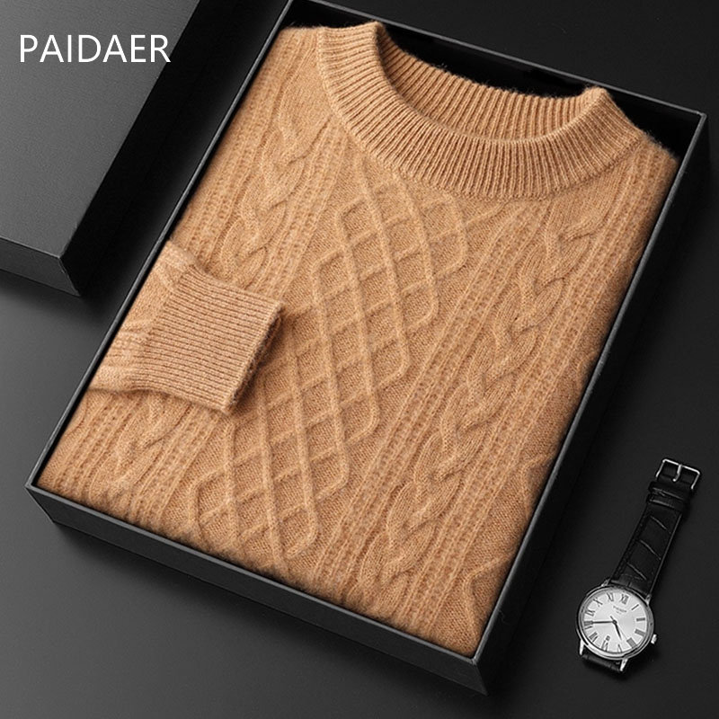 圆领提花100%纯山羊绒衫男2025年秋冬季新款青年时尚加厚针织毛衣