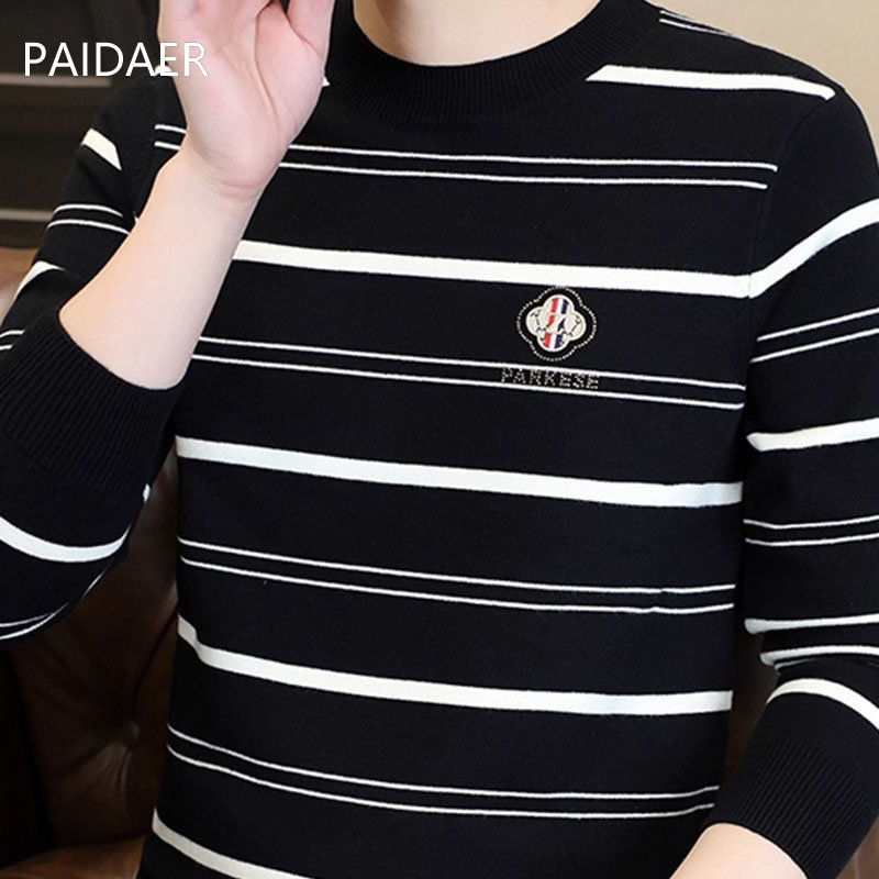 潮流时尚休闲毛衣男2025秋冬新款圆领条纹针织衫内搭套头保暖线衣