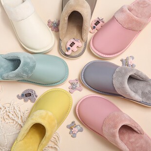 冬季情侣皮质包头棉拖鞋女士家用防滑室内可爱保暖毛绒居家冬天