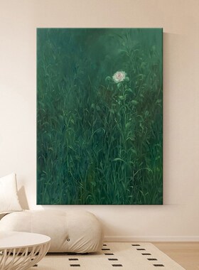 墨绿色纯手绘油画白色花卉现代抽象客厅装饰画极简无框玄关挂画