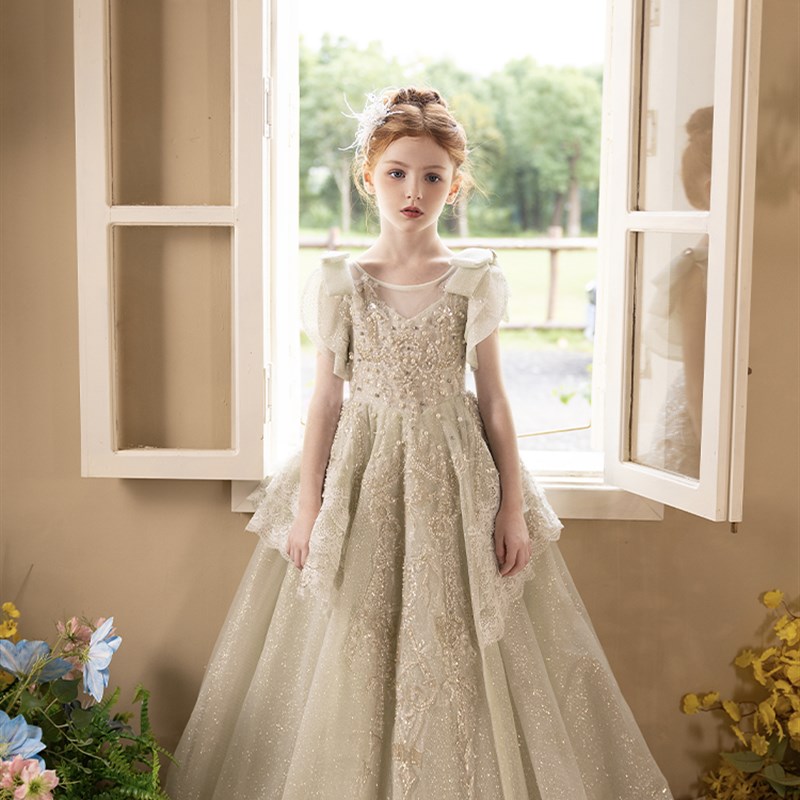 可乐城女孩礼服轻奢小众钢琴表演生日宴会婚礼花女孩t台主持人公