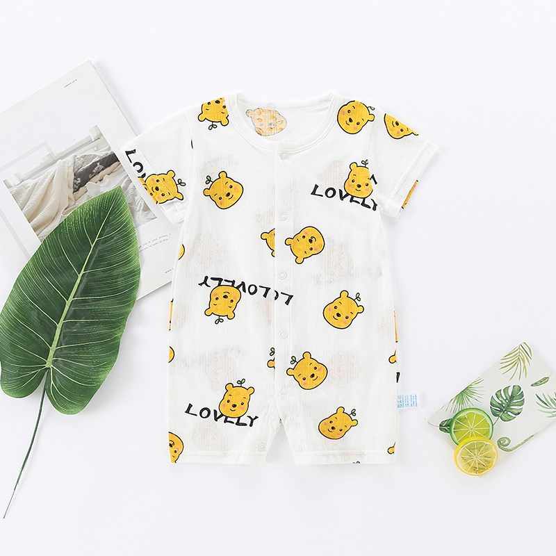 婴儿连体衣服夏季0-6月男宝宝短袖超薄竹纤维睡衣新生儿夏天哈衣