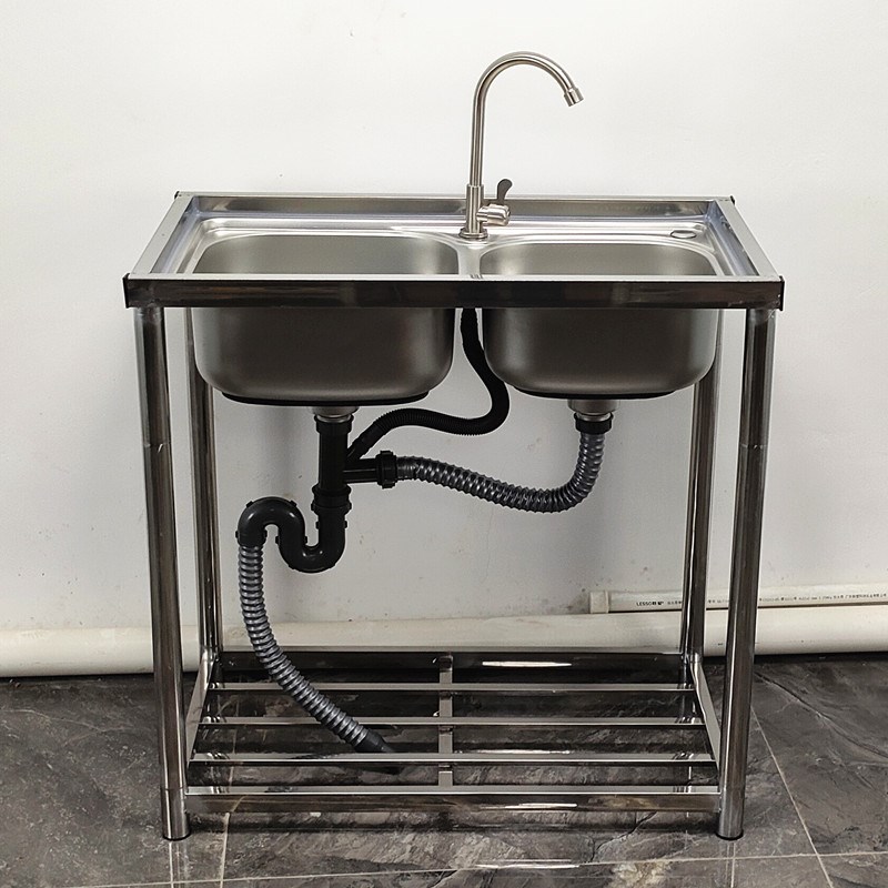厨房不锈钢水槽洗菜盆单槽双盆带落地支架一体洗碗槽洗手水池家用