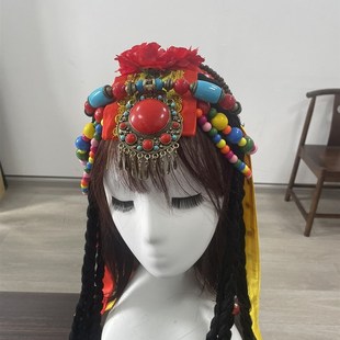 快乐阳光女童演出服舞蹈头饰白族彝族藏族头饰蒙古族头饰少数民族