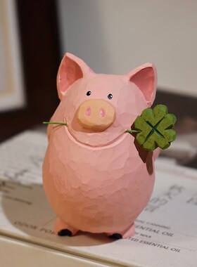 猪大哥也是懂浪漫滴手工木雕摆件可爱桌面装饰品生日情侣礼物