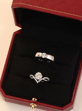 一克拉莫桑石仿真钻戒四爪戒指活口可调节求婚对戒订婚礼仪式道具