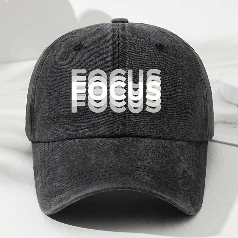 外贸爆款时尚FOCUS印花棒球帽男女复古做旧弯檐帽子户外鸭舌帽