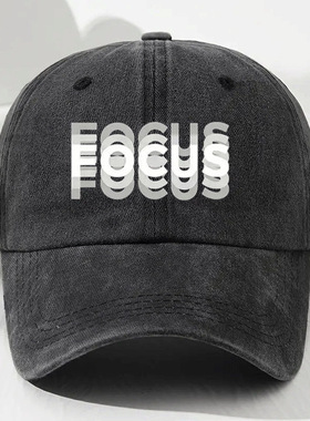 外贸爆款时尚FOCUS印花棒球帽男女复古做旧弯檐帽子户外鸭舌帽