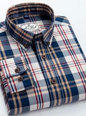 Long sleeved lapel fitted plaid shirt me长袖翻领修身格子衬衫