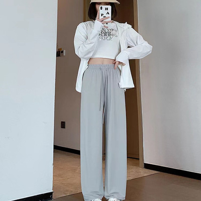 Elastic waistband, tie up, loose pants女式松紧腰系带宽松长裤