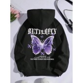 女蝴蝶印花抽绳连帽衫 Butterfly hoodie women print drawstring