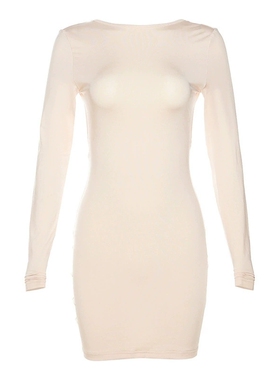 Backless long sleeved short dress 纯色露背修身长袖短连衣裙女