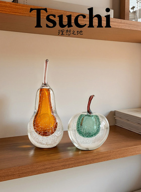 苹果梨子琉璃创意轻奢装饰摆件客厅玄关桌面透明水果造型艺术家居