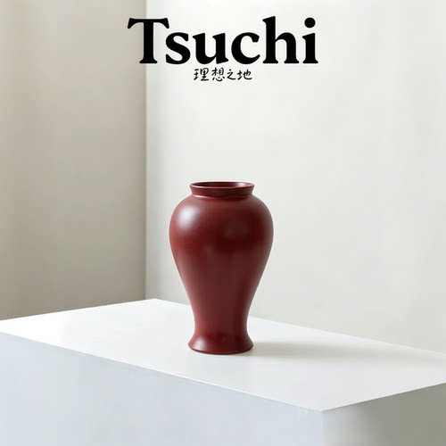 新中式哑光霁红陶瓷花瓶 禅意客厅玄关插花摆件乔迁新居装饰