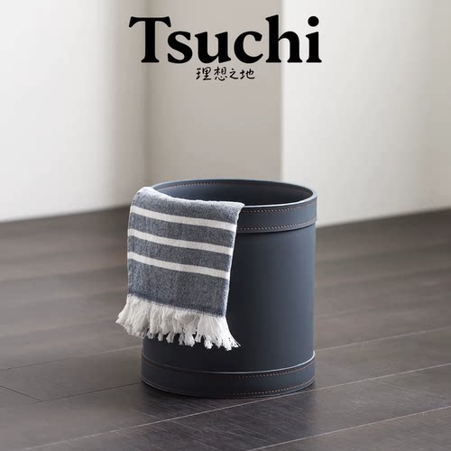 现代简约炭灰羊巴皮圆筒收纳桶