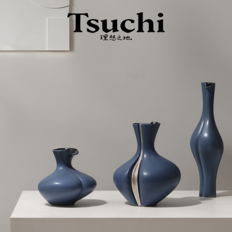 陶瓷花瓶摆件客厅插花瓷器中式样板间创意小众艺术花器轻奢高级感