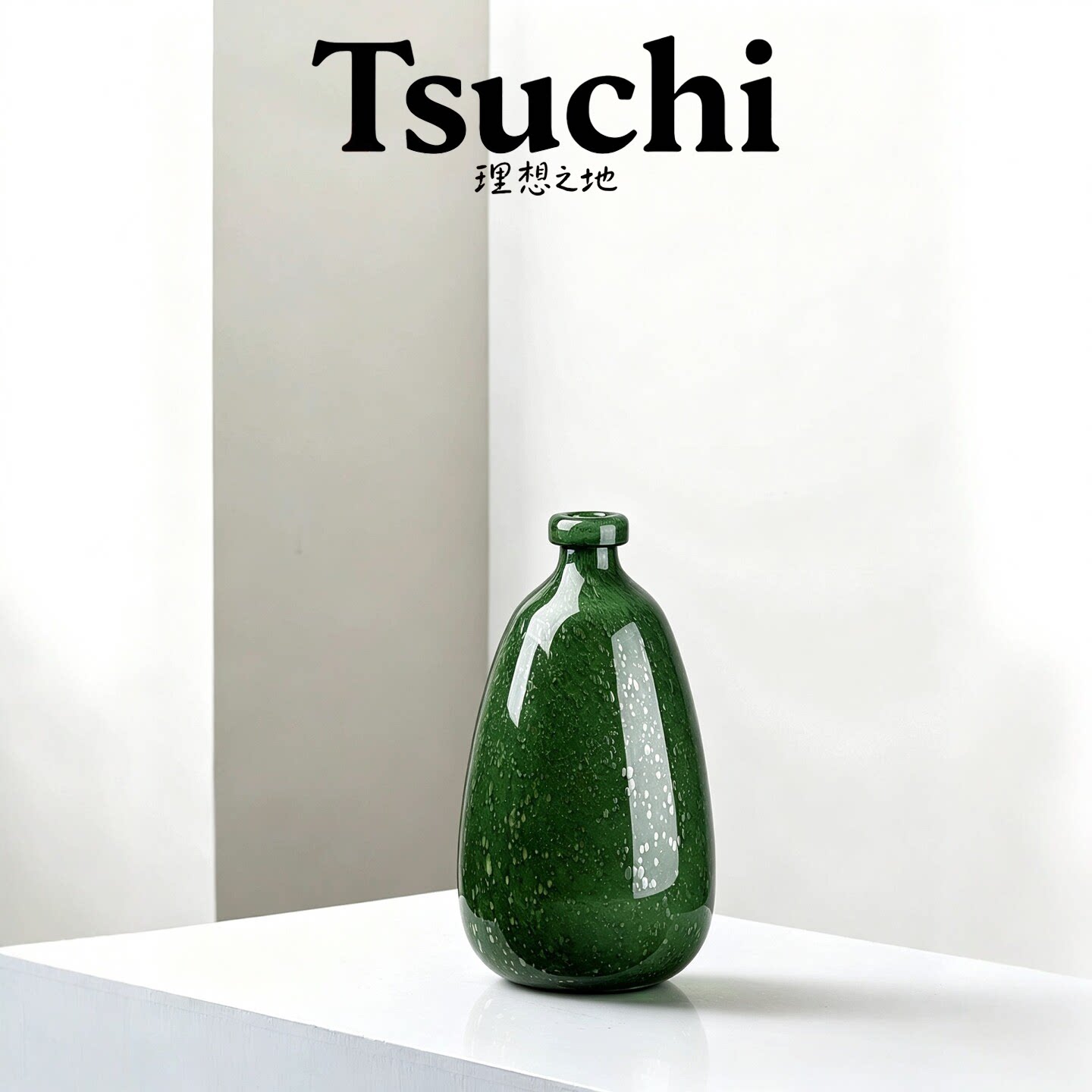 森绿手工气泡水滴玻璃花瓶中古复古窄口桌面干花艺术装饰摆件