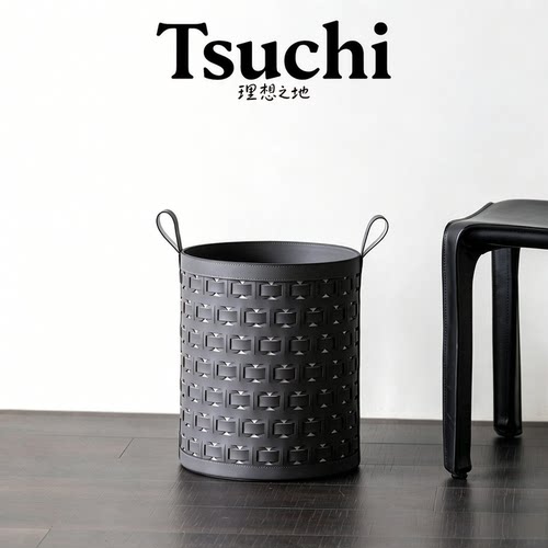 轻奢手工编织皮质收纳桶家用脏衣篓卧室浴室样板房衣物杂物收纳筐