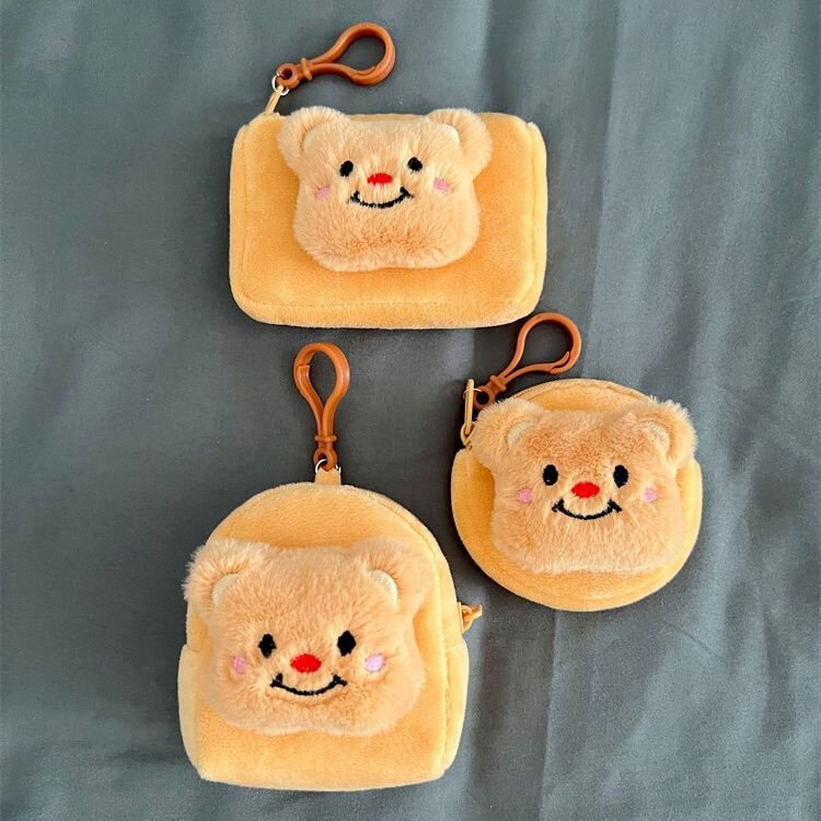 ins小熊方形毛绒零钱包圆形蓝牙耳机包便携式随身带证件收纳卡包