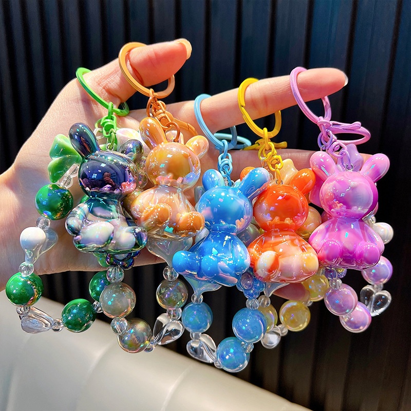 串珠幻彩兔子钥匙扣情侣包包挂饰汽车钥匙链挂件手串小礼品