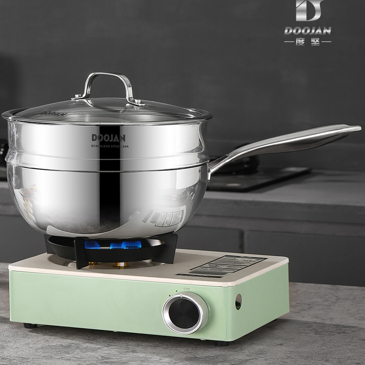 度坚316L不锈钢煎炒锅 24厘米五层钢白领锅汤锅多功能蒸煮加厚