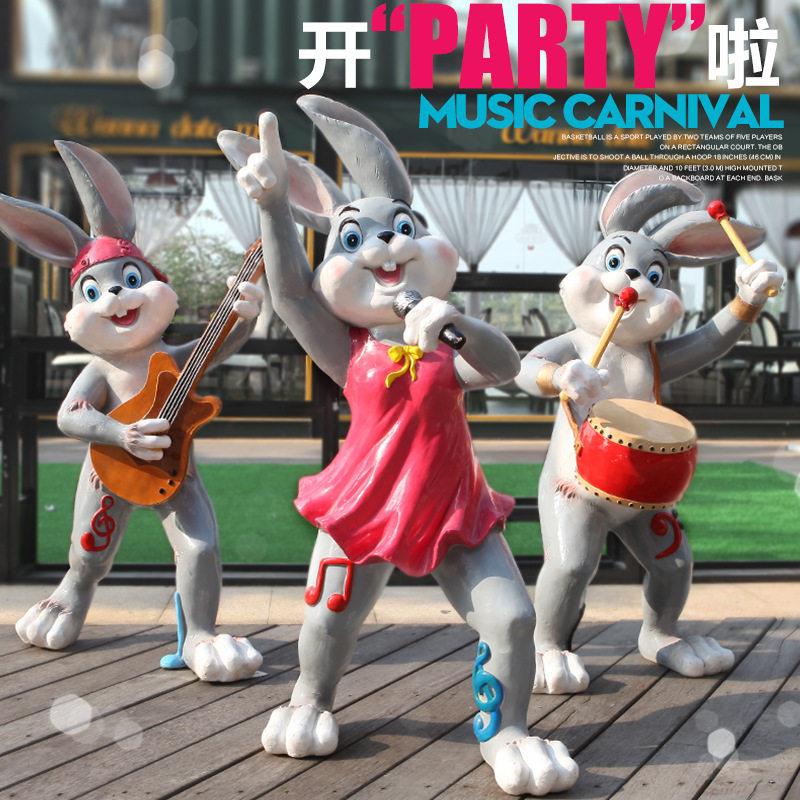幼儿园商场卡通音乐兔子摆件户外园林景观玻璃钢雕塑比得兔装饰品