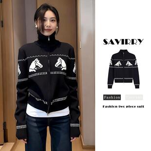 毛衣女款2026新款春季超好看韩系漂亮小香风高领黑色提花针织外套