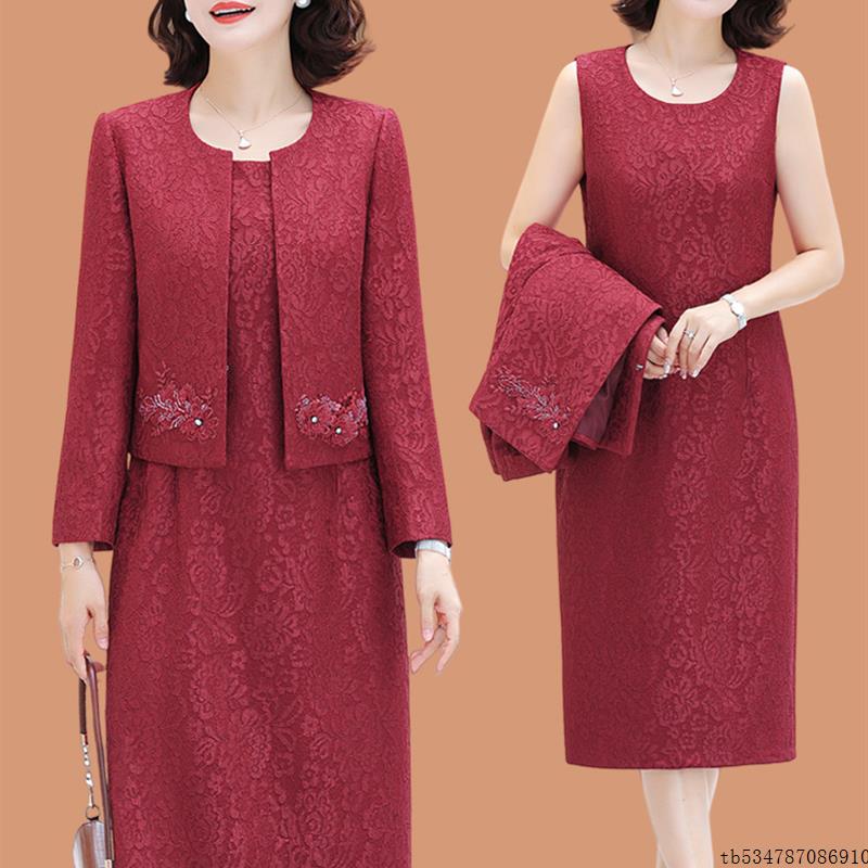 喜婆婆婚宴装2025新款嫁女儿新娘妈妈礼服丈母娘气质连衣裙两件套