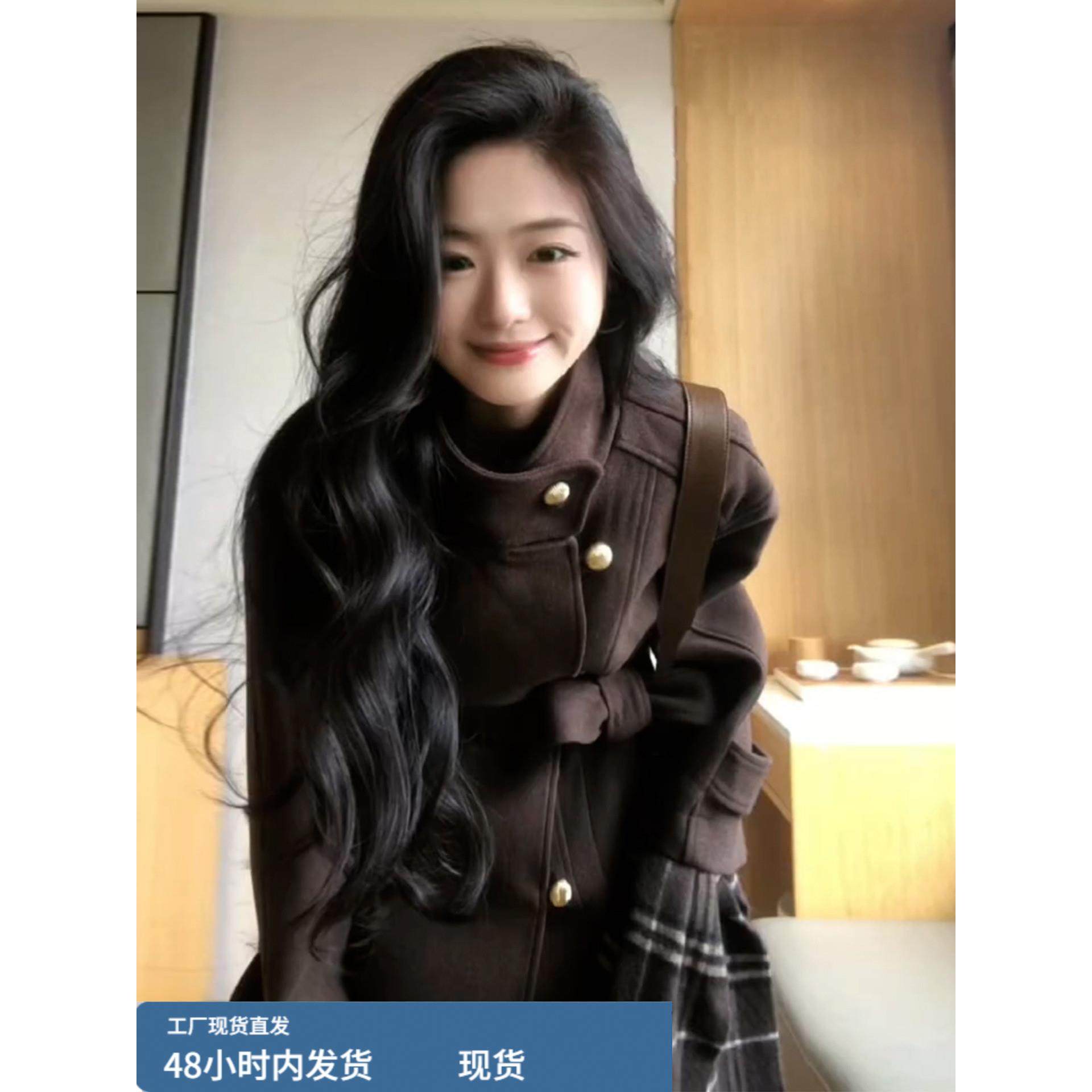韩系棕色长袖毛呢外套女秋冬季2025新款爆款富家千金宽松百搭大衣,运动/瑜伽/健身/球迷用品,广场舞套装,淘宝优惠券,粉丝福利购,淘宝优惠卷
