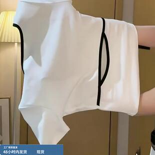 小个子纯棉镂空露背短袖T恤女2026夏天新款白色修身方领时尚上衣