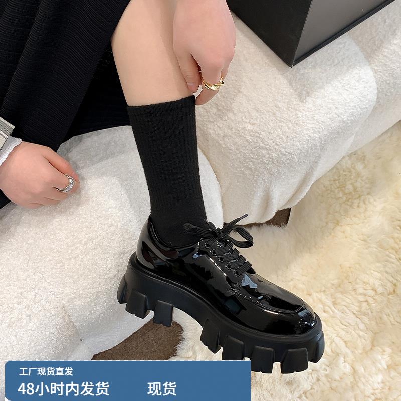 2025秋冬乐福鞋小个子增高女鞋松糕厚底小皮鞋女英伦风粗跟单鞋软