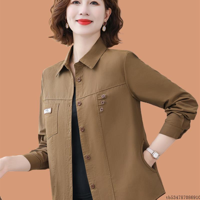小个子妈妈秋装薄款衬衫外套中老年女装春秋新款时尚休闲外搭衬衣